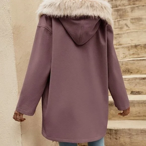 Mauve Purple Womens Hooded Overcoat - Picture 3 of 4